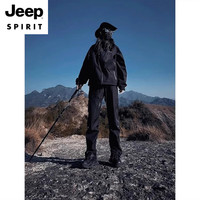 JEEP SPIRIT 黑色软壳防水冲锋上衣外套男款户外爬山运动套装机能速干登山冲锋 黑色+黑色 M (适合90-110斤)