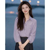 德玛纳 秋季简约风单口袋翻领长袖宽松轻薄外搭女衬衣