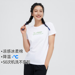 拓路者 户外凉感短袖女夏季圆领透气休闲百搭打底衫字母印花运动半袖t恤 冰霜白 M