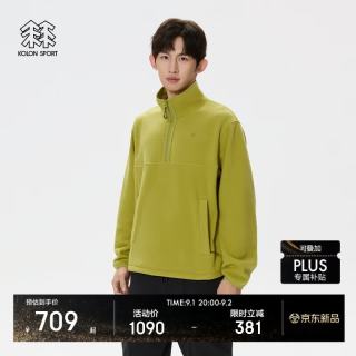 KOLON SPORT 男女同款户外露营抓绒卫衣春刺绣保暖长袖上衣