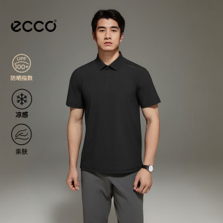 ecco 夏季 凉感防晒休闲男士POLO衫 ES263T066M 黑色XL(180/100A)