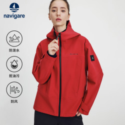 navigare 意大利小帆船户外加绒风衣女秋冬季时尚徒步登山冲锋夹克连帽运动