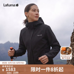乐飞叶 户外连帽防泼水软壳衣女cordura耐磨薄绒夹克外套LFJA6CF60 黑色BK 40 170/88A