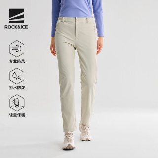 ROCK&ICE 冲锋软壳裤女新款户外防风防泼水耐磨高弹裤秋冬通勤休闲长裤子 淡米色/020(轻薄透气防风防泼)