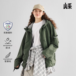 山系户外夹克男女同款春秋工装休闲冲锋防水外套风衣 深湖绿 S