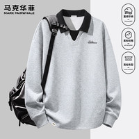 马克华菲 痞帅风撞色翻领卫衣男  -灰#JMK反差字 两色可选