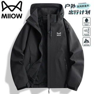 猫人 冲锋衣男士春秋季户外防风夹克休闲运动外套登山服 黑色 XL
