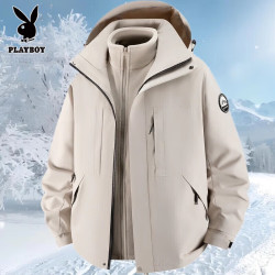 PLAYBOY 冲锋衣男士可拆卸三合一男女情侣外套防风防水户外秋冬季羽绒服