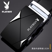 花花公子 男士自动扣真皮皮带 黑色 均码