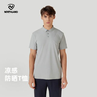 诺诗兰 夏季户外男士翻领短袖T恤upf40+防晒透气弹力Polo衫 NTSEH5320S 霜灰色 L (175)