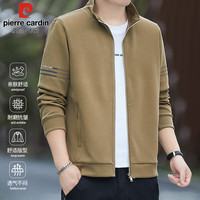 皮尔·卡丹 需首购:皮尔卡丹（pierre cardin）夹克男春秋季宽松运动开衫卫衣男潮流休闲立领衣服男款 卡其 XL