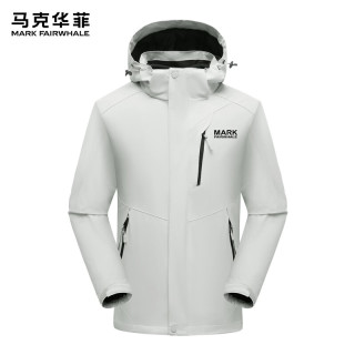 马克华菲 夹克外套男女三合一冲锋衣两件套抓绒保暖防风登山服 象牙白 XL