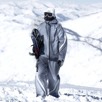 RAWRWAR 新款滑雪服男女套装冬季保暖防风防水单双板男女3L雪服硬壳套装 扎染灰套装 L /75-85kg