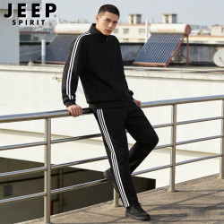 JEEP SPIRIT 吉普夏季新款运动套装三条杠男休闲宽松外套长裤百搭潮流户外登山