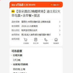 美团 迪士尼2大早鸟票+含早餐+接送 原价2490元 现价1168元