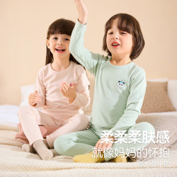 嘟嘟家 儿童条纹内衣春款男童保暖内衣新款女童衣服裤子好看宝宝睡衣春季