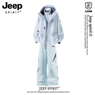 JEEP SPIRIT 吉普 户外冲锋衣套装男款春季防风登山服三合一滑雪服外套 月光蓝+远山蓝单裤 S