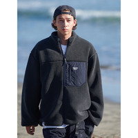 RESTICK 绗棉颗粒羊羔绒外套男冬季保暖加厚摇粒绒棉服 深灰 M