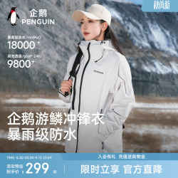 企鹅 游鳞冲锋衣新款男女同款登山户外夹克外套 轻霜白 L