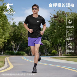 乔丹 飞影马拉松短袖男t恤2026夏季速干衣跑步运动T恤 黑色 S