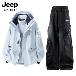 JEEP SPIRIT 吉普  徒步登山户外冲锋衣套装男女同款三合一可拆卸内胆两件套