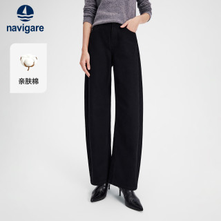 navigare 意大利小帆船黑色通勤牛仔裤女士2026年秋季新款香蕉裤休闲弯刀裤 0979暗夜黑 M