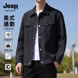 JEEP SPIRIT 夹克男秋季竖纹肌理翻领工装外套美式通勤休闲上衣ZH2661黑色XL