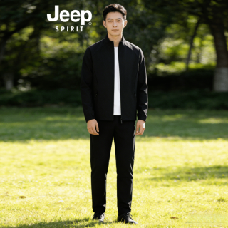 JEEP SPIRIT 登山速干运动套装男士冲锋衣外套长裤户外跑步健身防风防水两件套