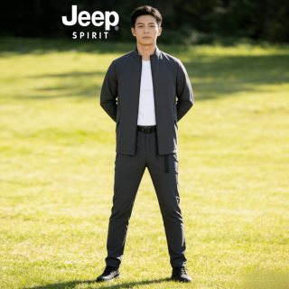 JEEP SPIRIT 登山速干运动套装男士冲锋衣外套长裤户外跑步健身防风防水两件套