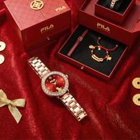 FILA 七夕礼丨马年双表带含真金镶钻轻奢幸运红小金表手表女礼高级礼盒