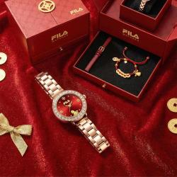 FILA 七夕礼丨马年双表带含真金镶钻轻奢幸运红小金表手表女礼高级礼盒