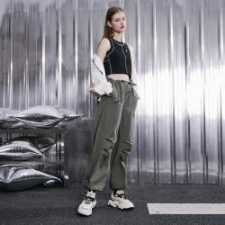 FILA 女装FUSION系列运动裤女时尚百搭舒适简约直口宽松梭织长裤