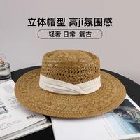 上海故事 帽子女复古平顶小礼帽草帽出游海边度假旅行遮阳帽沙滩帽太阳帽