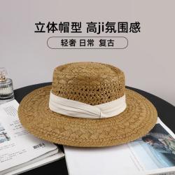 上海故事 帽子女复古平顶小礼帽草帽出游海边度假旅行遮阳帽沙滩帽太阳帽