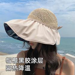 上海故事 帽子女百搭季休闲大沿遮脸太阳帽黑胶防紫外线渔夫帽