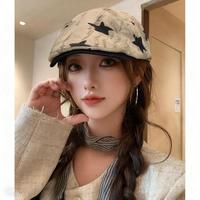 上海故事 帽子女复古做旧星星前进帽高级感韩版显脸小百搭反戴贝雷帽大头围