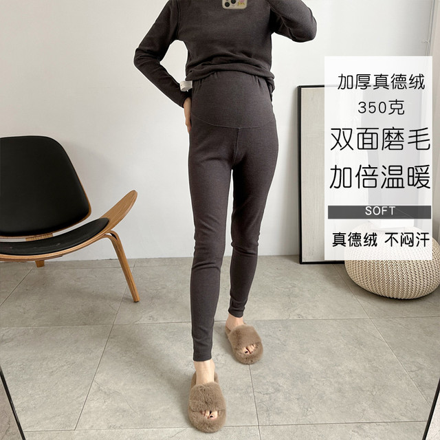 孕妇德绒月子秋冬季保暖产后秋裤高腰加长护脚打底裤秋冬高弹大码