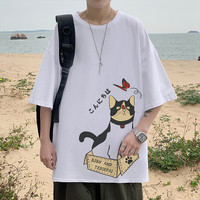 福袋冰丝休闲圆领T恤夏季宽松百搭印花上衣男士港风嘻哈半袖衫潮