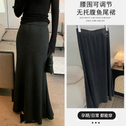 孕妇黑色半身裙2026新款女春秋季复古高腰设计感糯米包臀鱼尾裙子