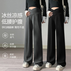 孕妇冰丝慵懒时尚百搭休闲夏季居家外出低腰休闲裤夏季阔腿凉凉裤