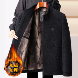 爸爸装棉衣冬季雪尼尔棉服立领中年休闲保暖夹克外套