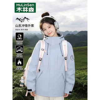 木林森 单壳冲锋衣外套女生春秋季户外徒步登山服宽松薄夹克 蓝色 L