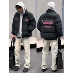 众设计感字母印花高街棉服外套男冬季新款保暖立领棉衣外套