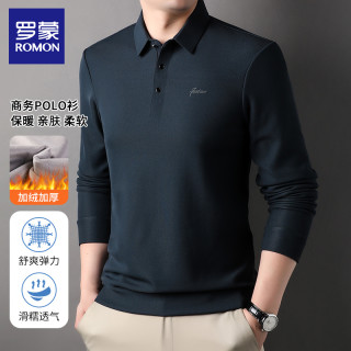 罗蒙 锦氨加绒加厚胸标POLO衫男士柔软透气亲肤商务保暖弹力冬长袖