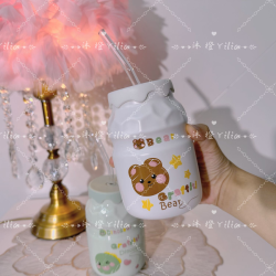 媚家 两只装卡通陶瓷吸管杯420ml可爱造型家用办公室喝水杯果汁杯