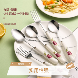 家用不锈钢勺子长柄吃饭勺加厚成人餐勺调羹汤匙可爱叉