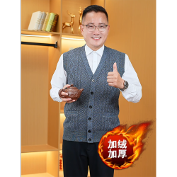 加绒爆款男士开衫背心马甲秋冬季中老年针织坎肩爸爸保暖新款马夹