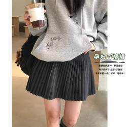 孕妇半身裙春秋冬季灰色显瘦托腹A字裙子针织伞裙小个子百褶短裙