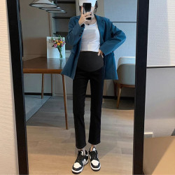 孕妇裤子春秋季外穿直筒显瘦牛仔裤休闲小个子九分裤烟管裤牛仔裤