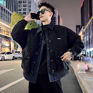 佐购 假两件牛仔拼接男士棉衣冬季外套2025新款爆款棉服男装保暖棉袄子